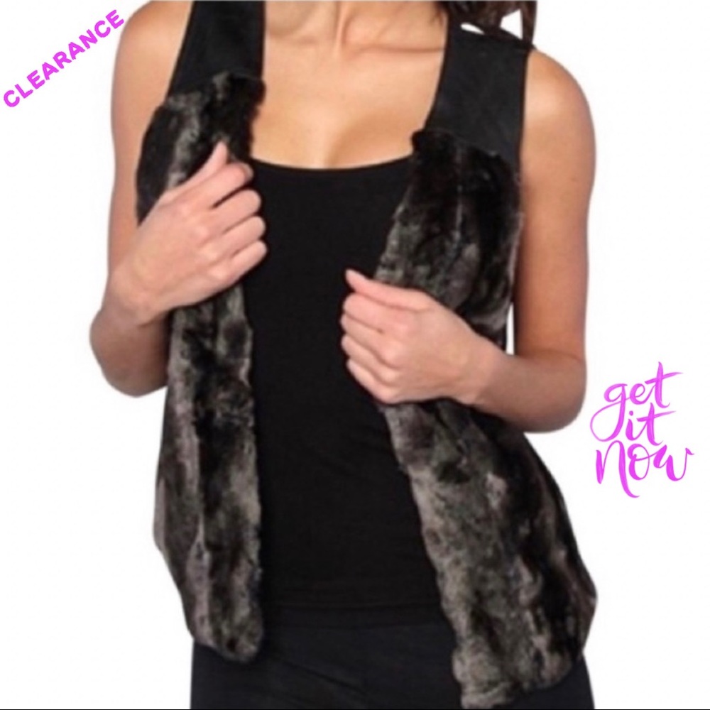 Free People Vegan Fur/Leather Black and Brown Vest
